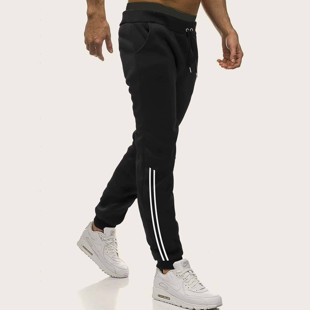 

Guys Side Stripe Drawstring Sweatpants, Black