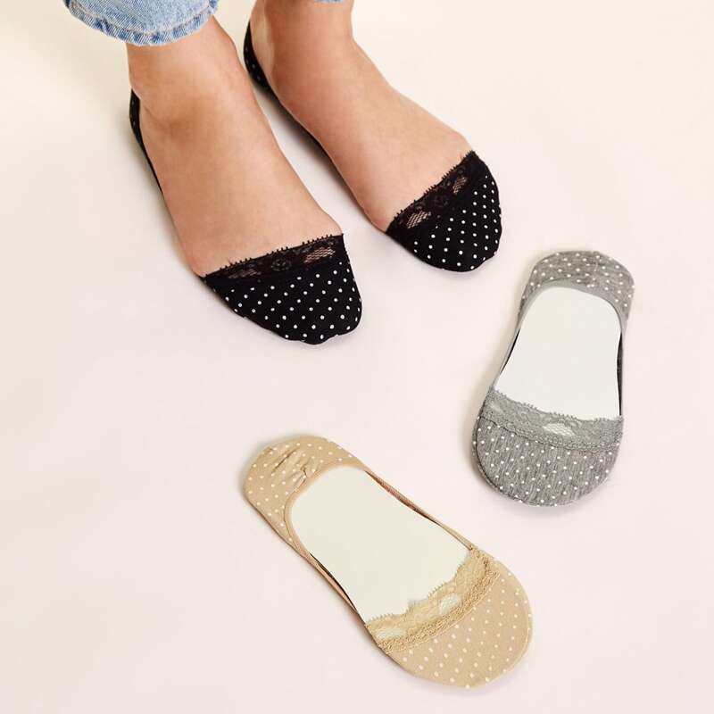 

3pairs Polka Dot Pattern Socks, Multicolor