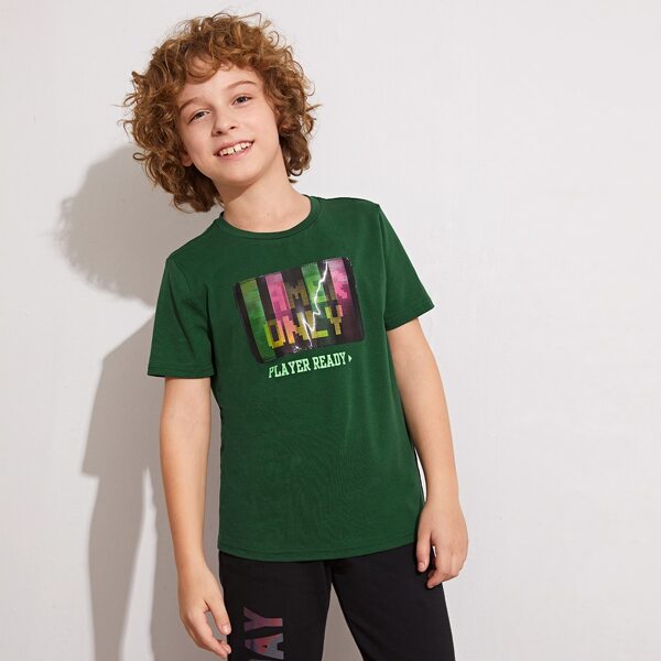 

Boys Patched Detail Slogan Graphic Tee, Green