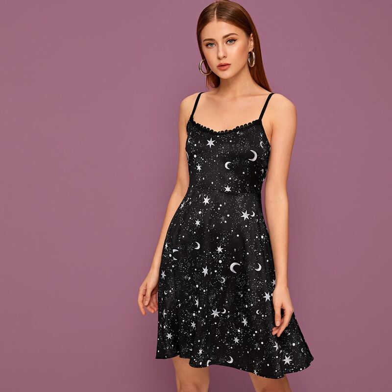 

Galaxy Print Black Skater Cami Dress