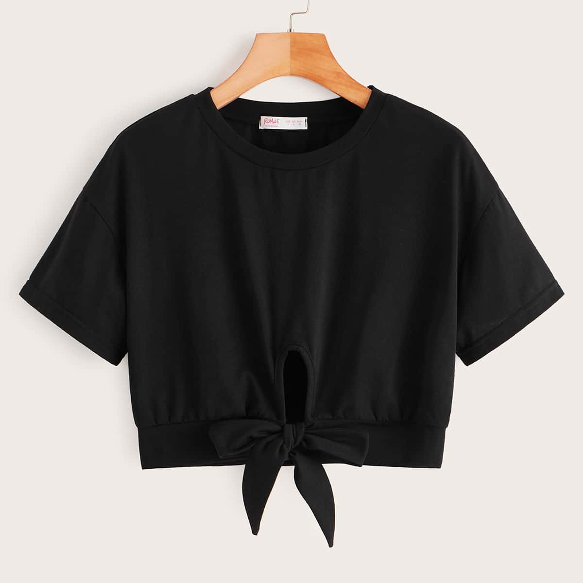 

Tie Front Crop Black Tee