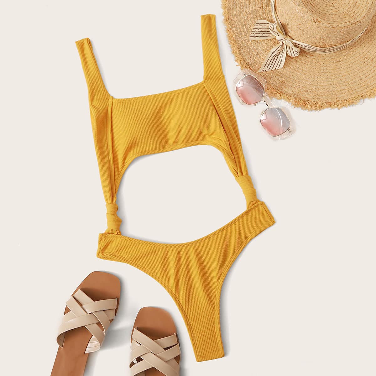 

Twist Backless One Piece Swimwear, Yellow