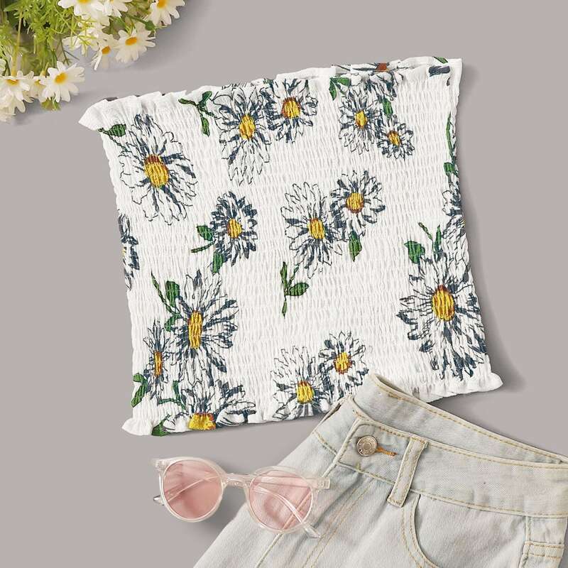 

Floral Shirred Bandeau Top, Multicolor