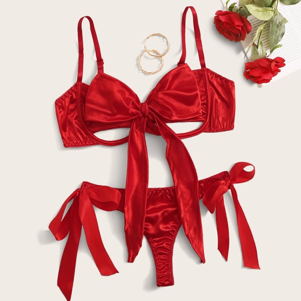 

Knot Front Underwire Lingerie Set, Red
