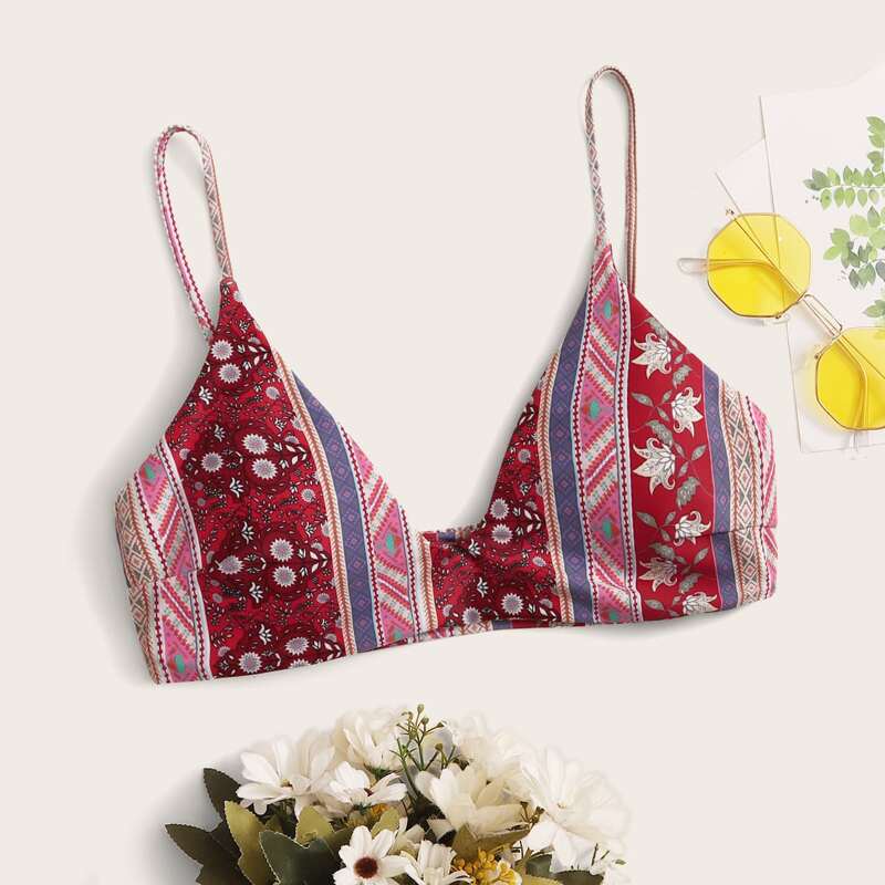 

Aztec Print Spaghetti Strap Bikini Top, Multicolor