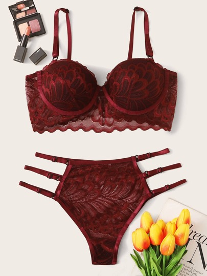 Floral Lace Underwire Lingerie Set