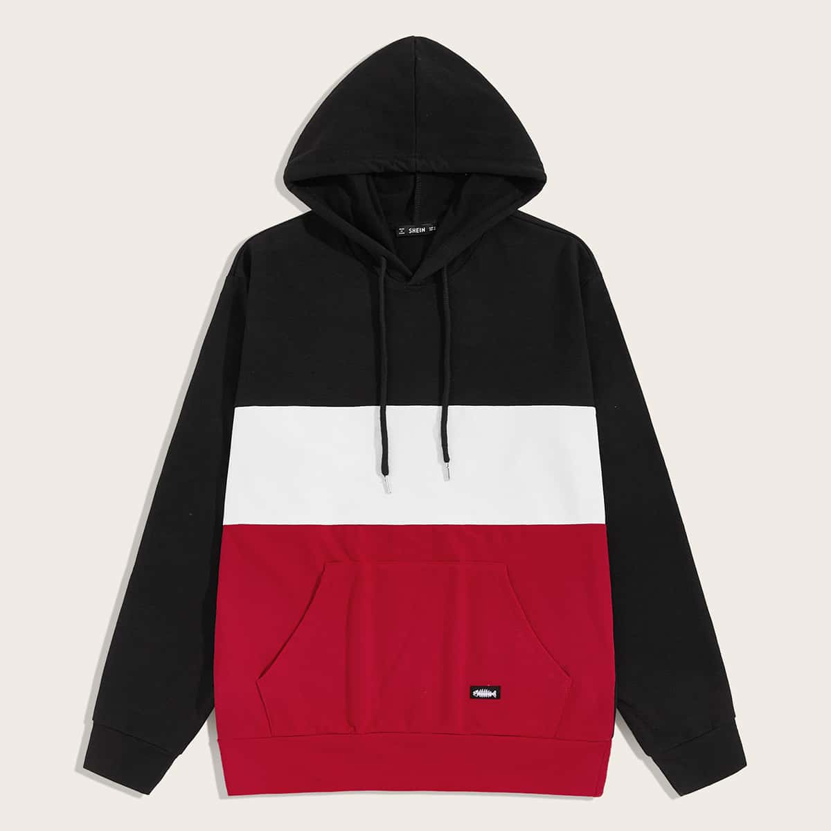 

Guys Patch Pocket Colorblock Drawstring Hoodie, Multicolor