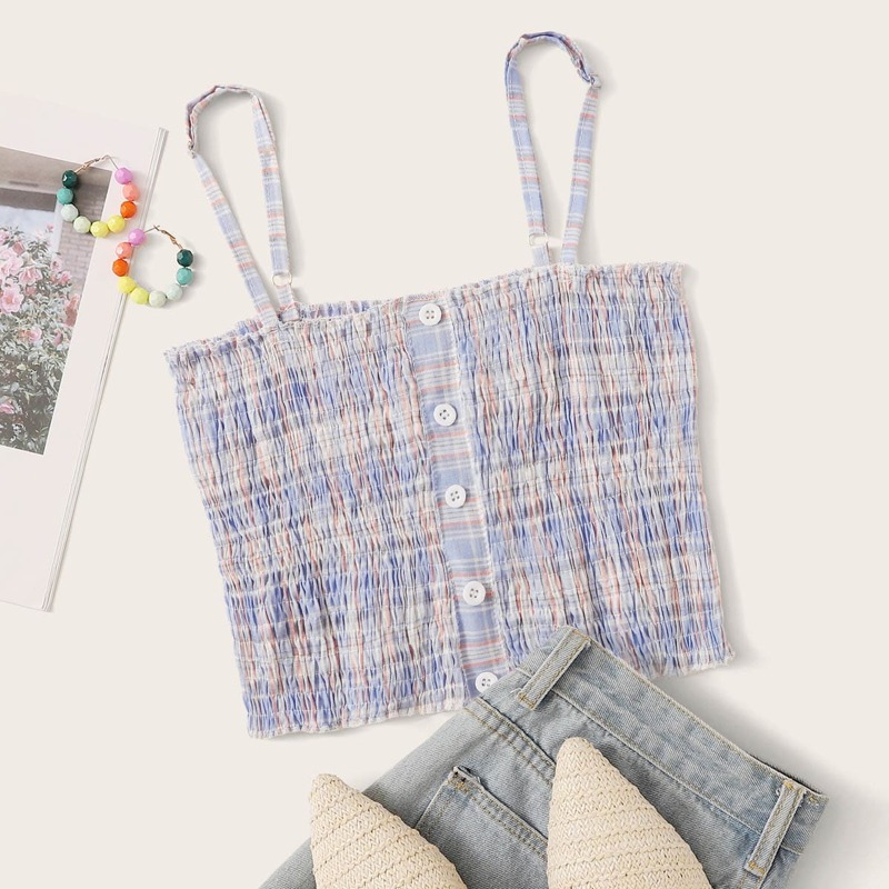 

Shirred Striped Crop Cami Top, Multicolor