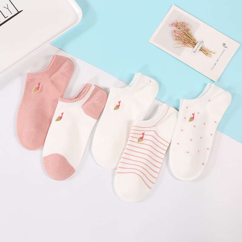 

5pairs Striped & Fish Pattern Ankle Socks, Multicolor
