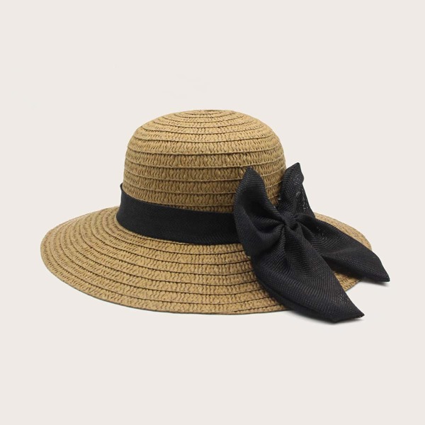 

Bow Knot Decor Straw Hat, Camel