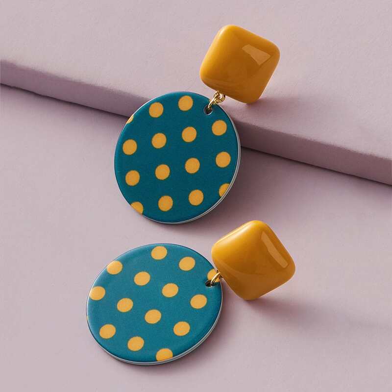 

1pair Polka Dot Pattern Geometric Drop Earrings, Multicolor
