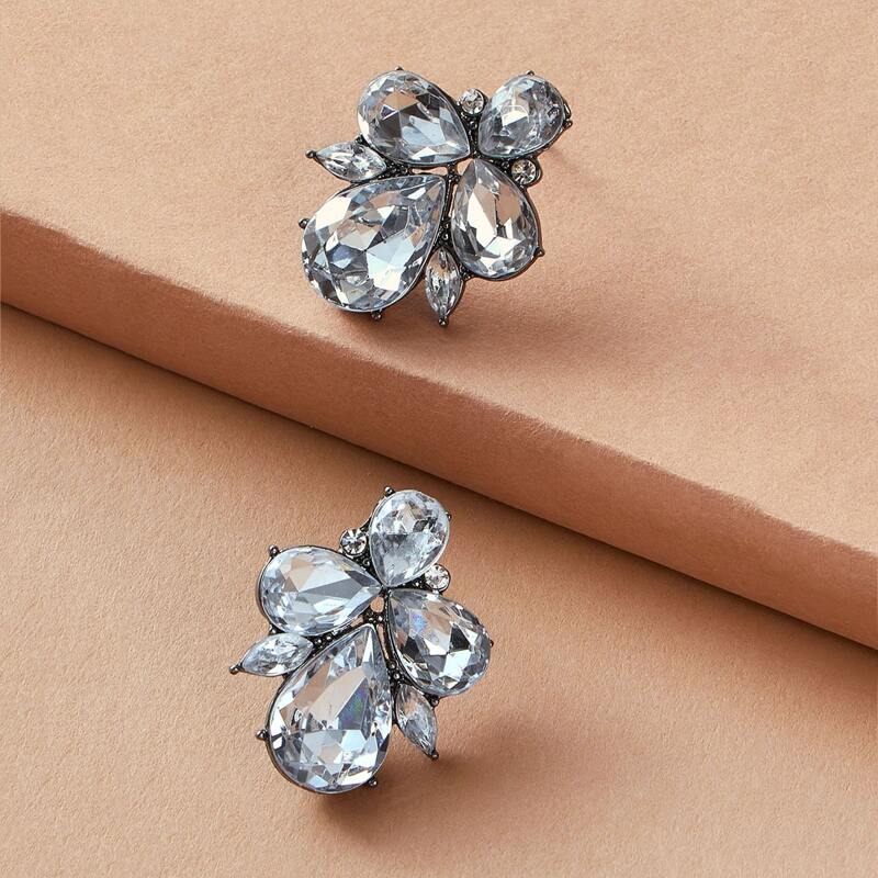 

1pair Gemstone Stud Earrings, Silver