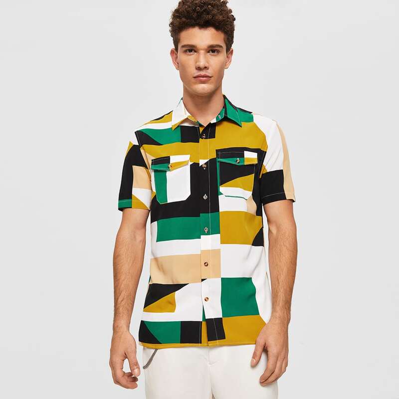 

Guys Colorblock Double Pocket Shirt, Multicolor