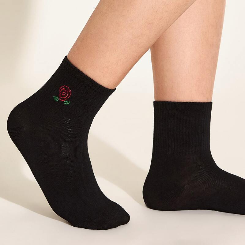 

1pair Rose Pattern Socks, Black