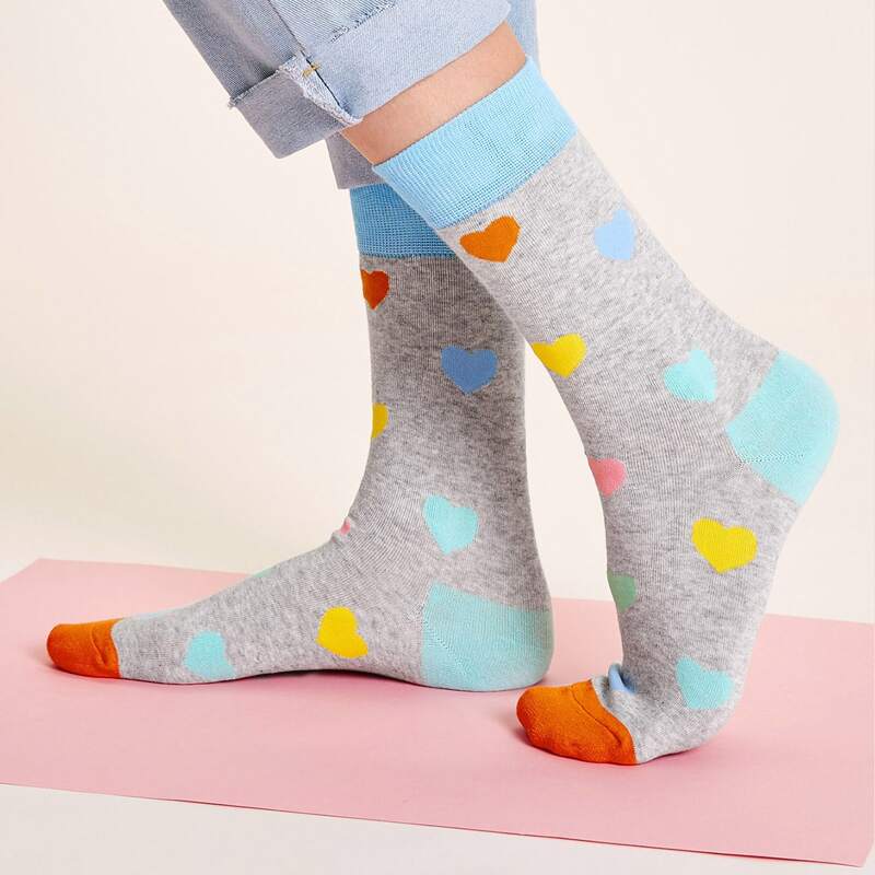 

1pair Color Block Heart Pattern Socks, Grey