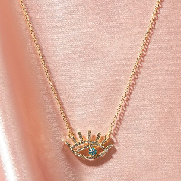 

1pc Rhinestone Engraved Eye Charm Necklace, Gold