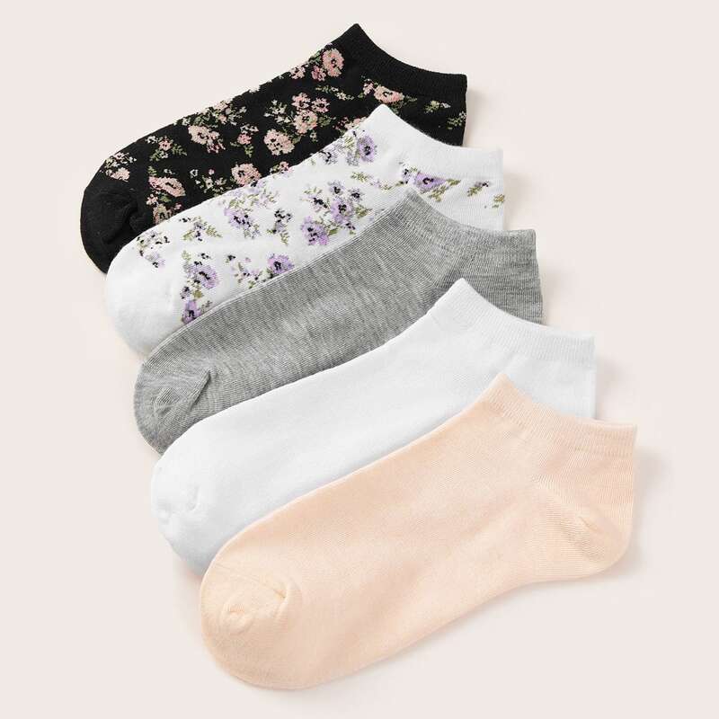 

5pairs Ditsy Floral Pattern Ankle Socks, Multicolor