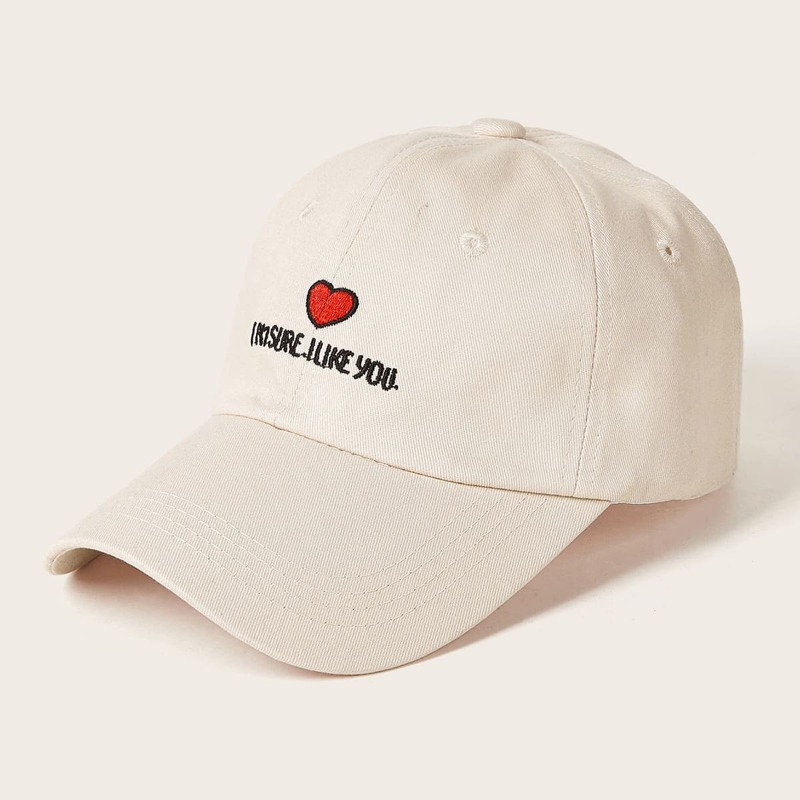 

Heart & Letter Embroidery Baseball Cap, Beige