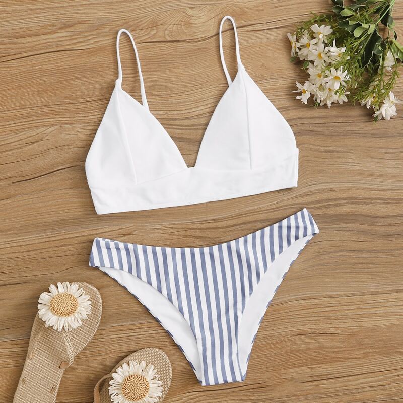 

Striped Mix & Match Triangle Bikini Swimsuit, Multicolor