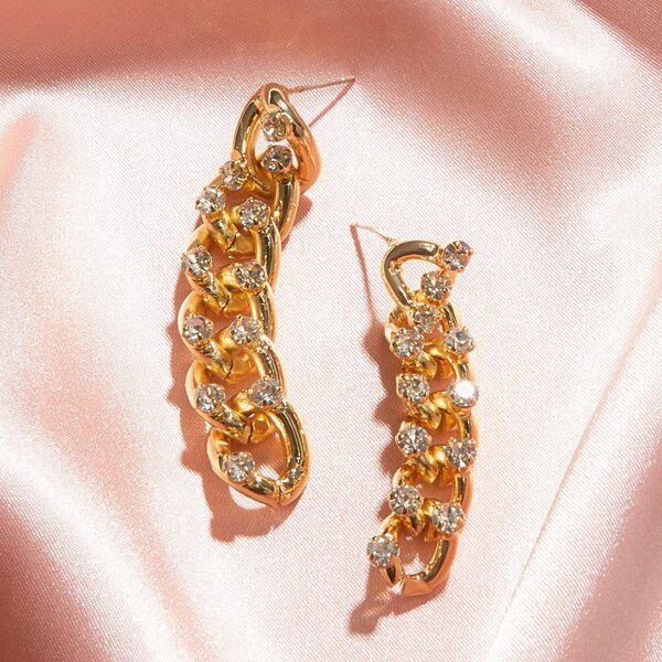 

1pair Rhinestone Engraved Link Drop Earrings, Gold