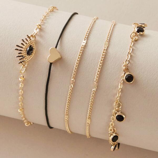 

5pcs Heart & Eye Decor Anklet, Multicolor