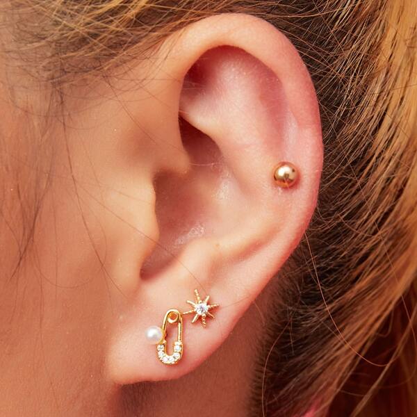 

3pairs Faux Pearl & Star Decor Earrings, Multicolor