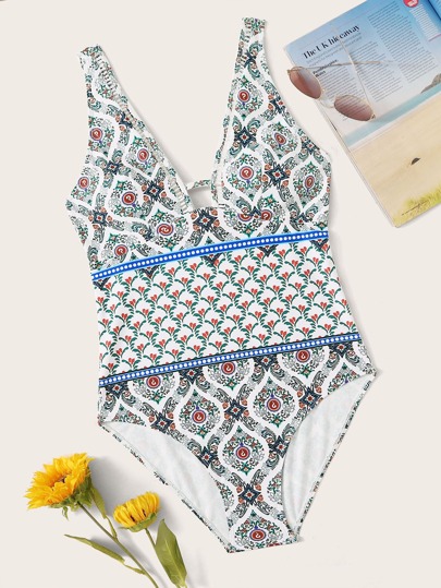 Floral Print One Piece Swimwear