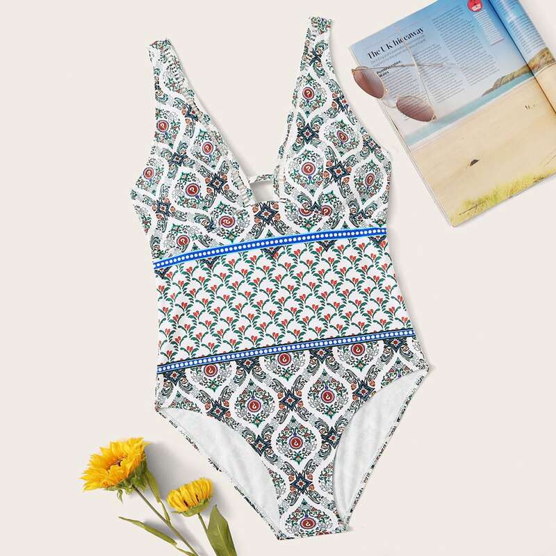 

Floral Print One Piece Swimwear, Multicolor