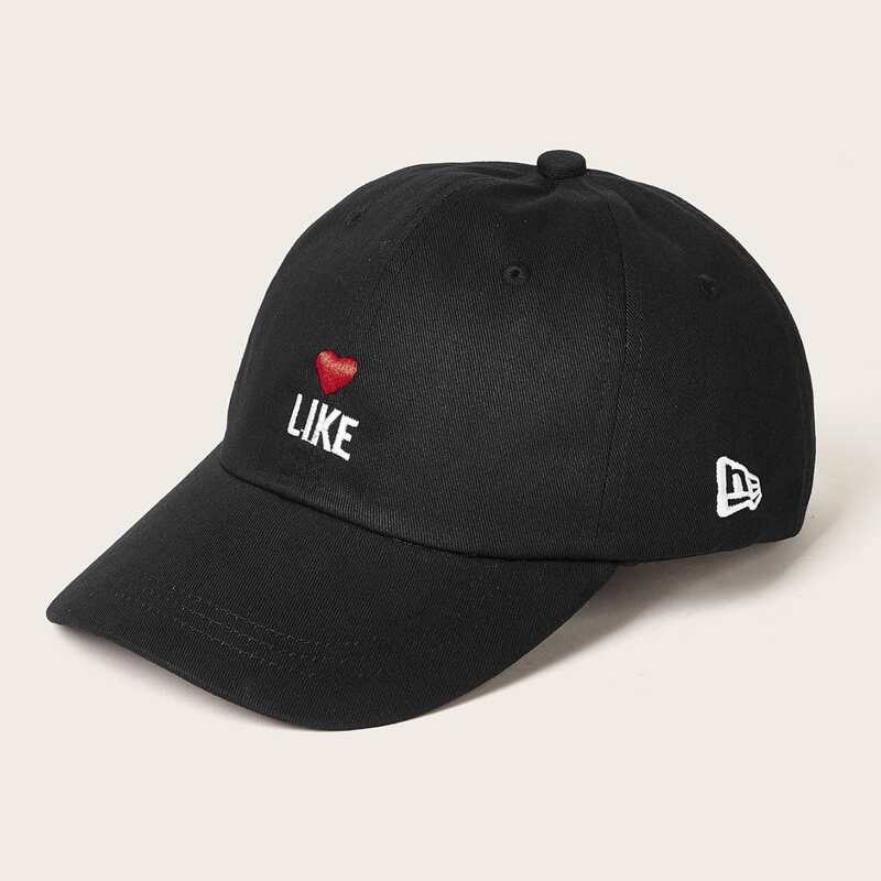 

Heart & Letter Embroidery Baseball Cap, Black