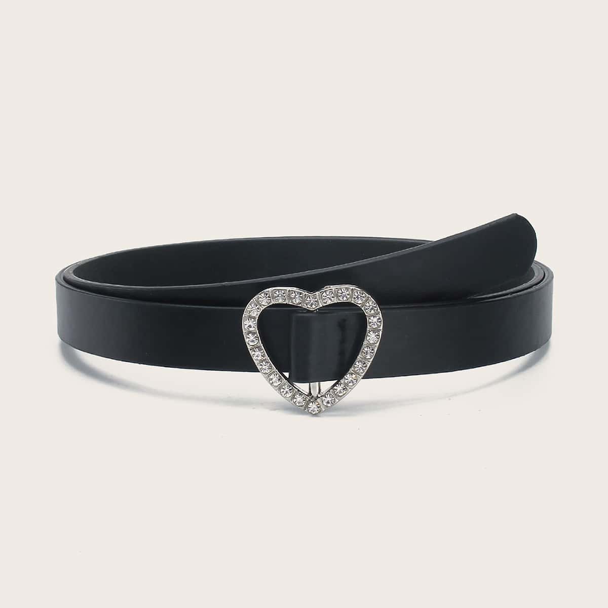 

Rhinestone Engraved Heart Buckle Belt, Black