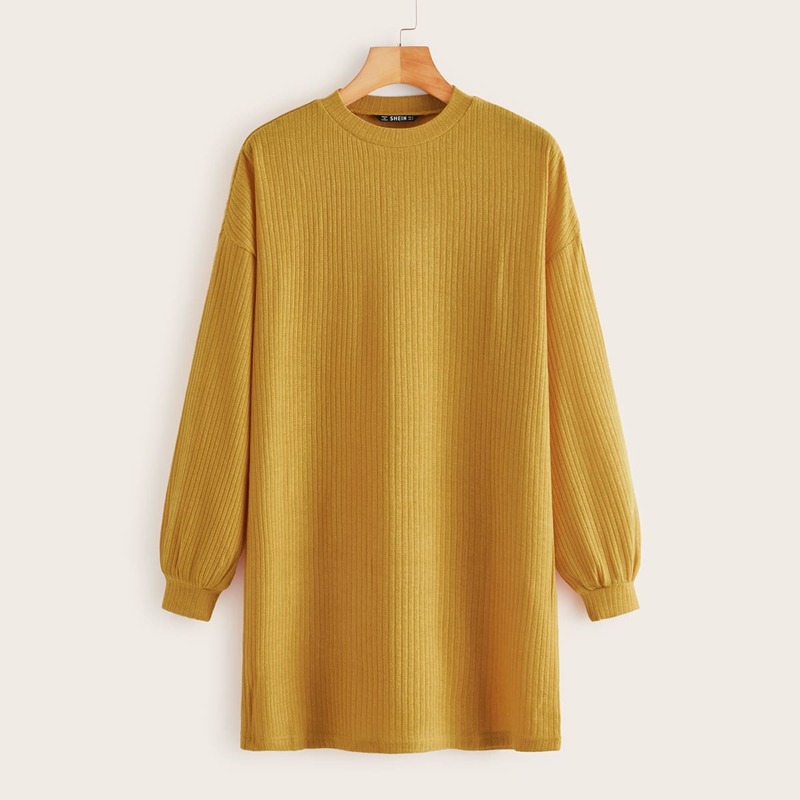 

Drop Shoulder Rib-knit Dress, Yellow