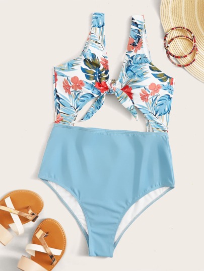 Tropical Knot Front One Piece Swimwear