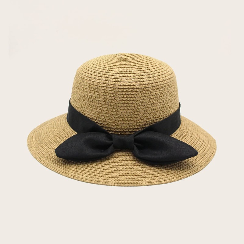 

Bow Knot Decor Straw Hat, Beige