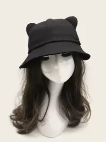 Solid Cat Ear Decor Bucket Hat Cute Winter Fall