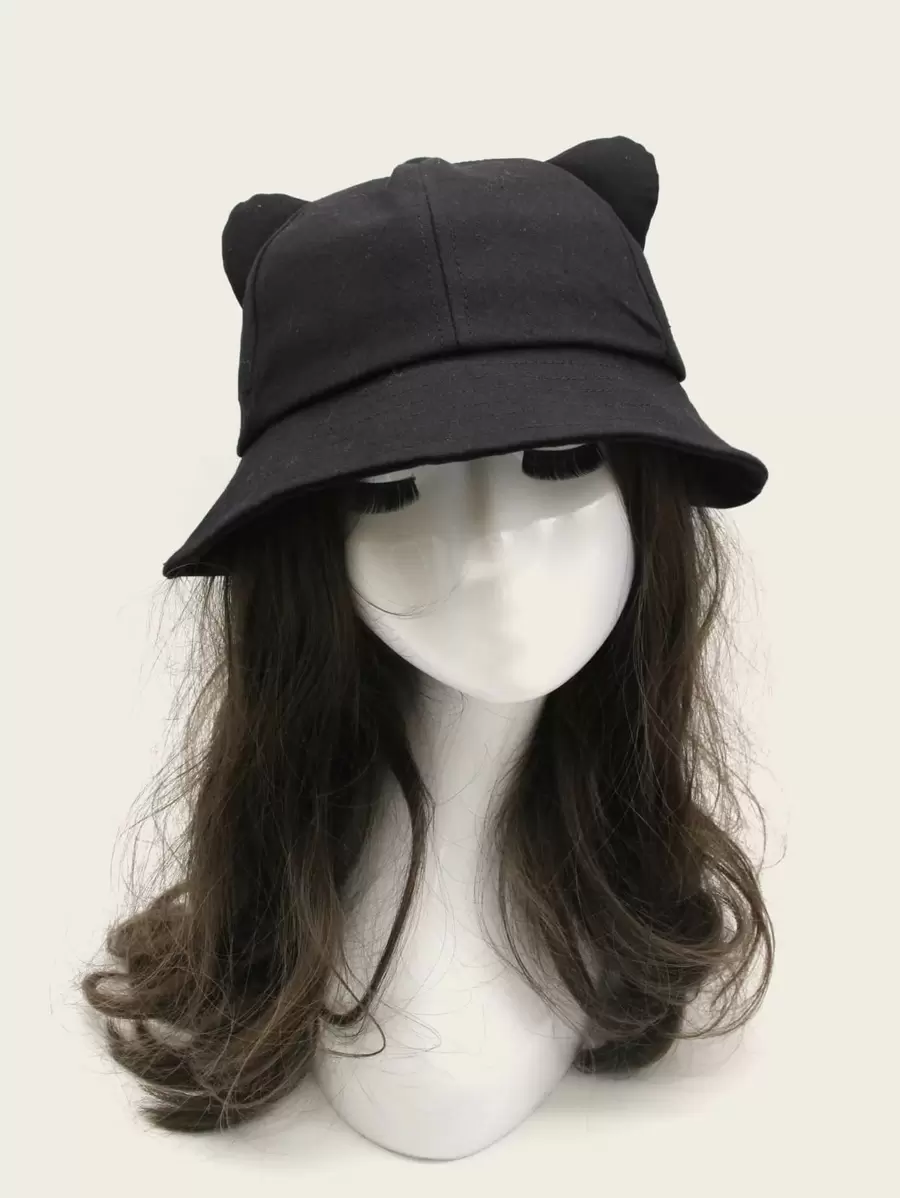 Solid Cat Ear Decor Bucket Hat Cute Winter Fall