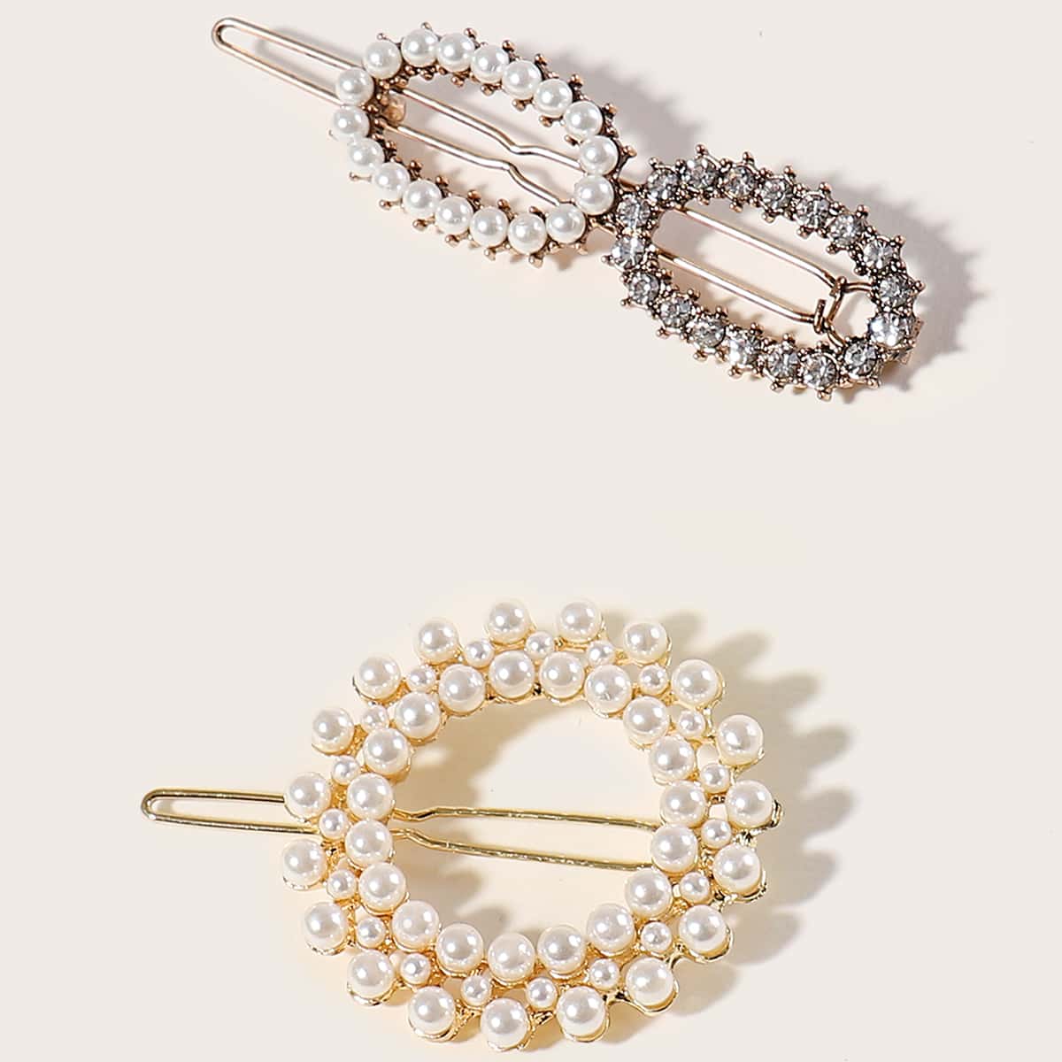 

2pcs Rhinestone Engraved & Faux Pearl Decor Hair Clip, Multicolor