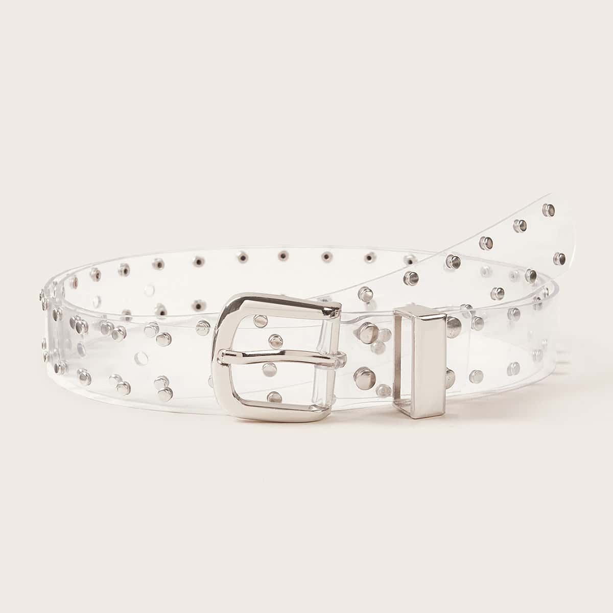 

Studded Decor Transparent Buckle Belt, White