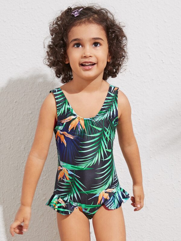 Toddler Girls Tropical Ruffle Trim One Piece Swimwear Shein Usa