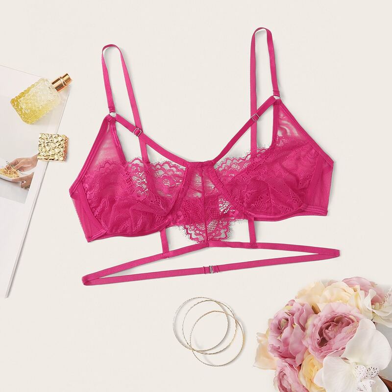 

Floral Lace Harness Bralette, Pink