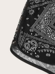 SHEIN EZwear Paisley Print Drawstring Runner Shorts - Black and White - View 4