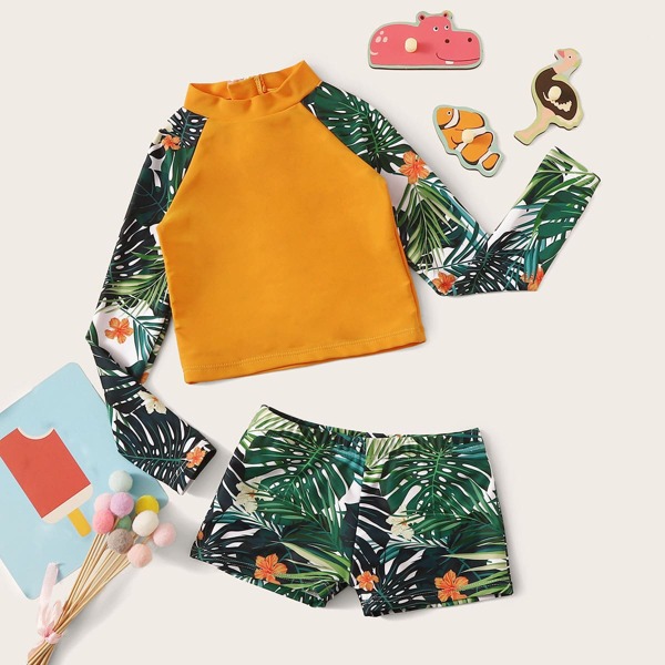 

Toddler Girls Tropical Long Sleeve Tankini, Multicolor