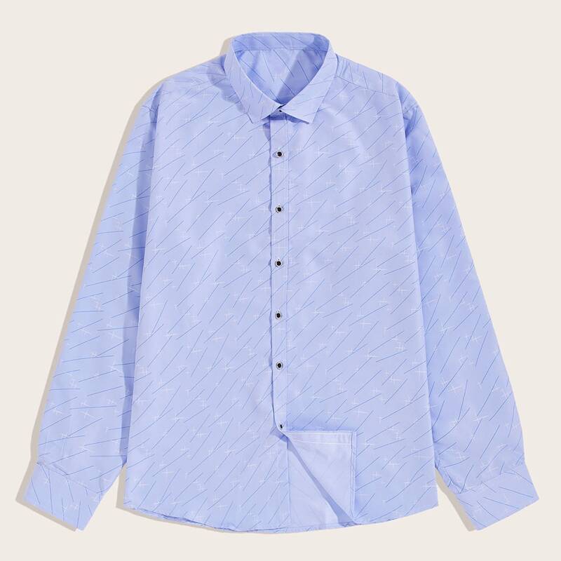

Guys Allover Print Button Up Shirt, Blue
