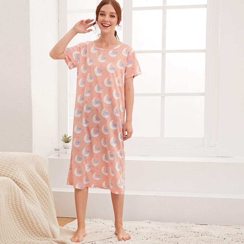 

Cartoon Graphic Night Dress, Pink