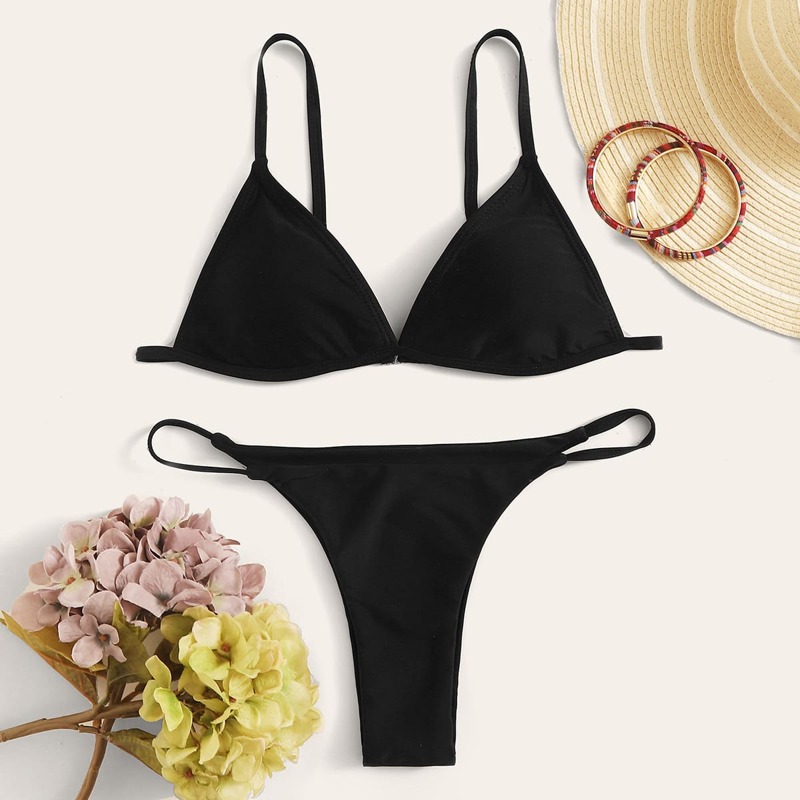 

Triangle Thong Bikini Swimsuit, Black