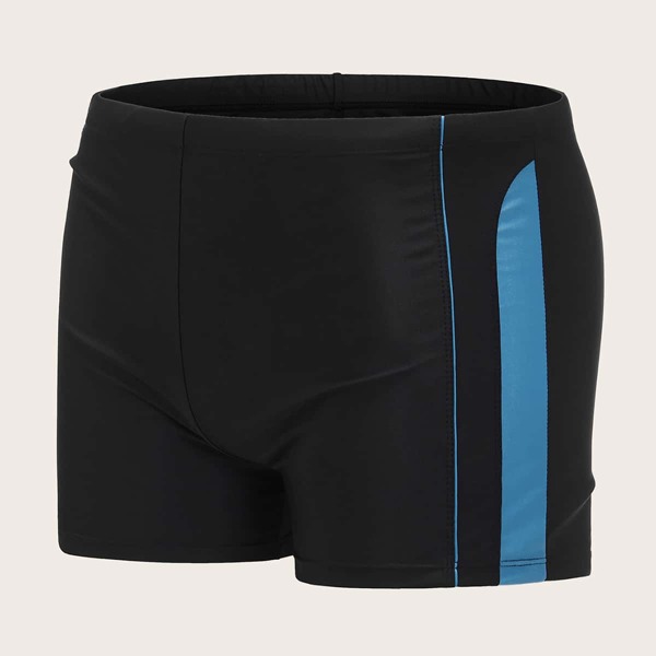 

Men Contrast Panel Square Leg Swim Trunks, Black
