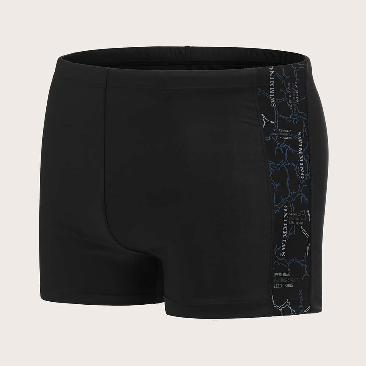 

Guys Letter Graphic Square Leg Swim Trunks, Black
