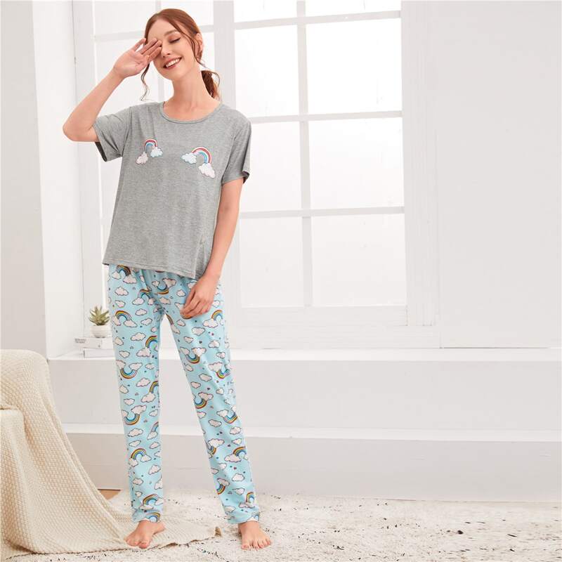 

Cartoon Graphic Tee & Pants PJ Set, Multicolor