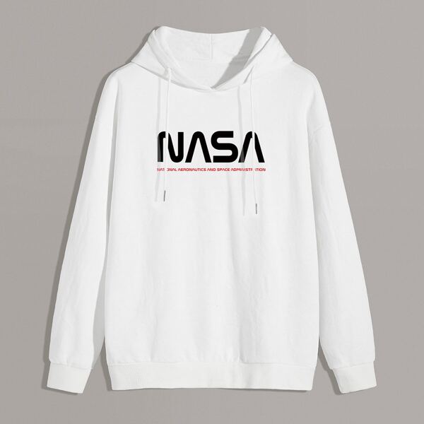 

Men Letter Graphic Drawstring Hoodie, White