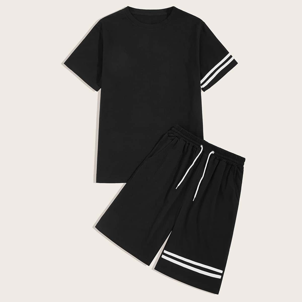 

Guys Side Stripe Tee & Drawstring Shorts, Black