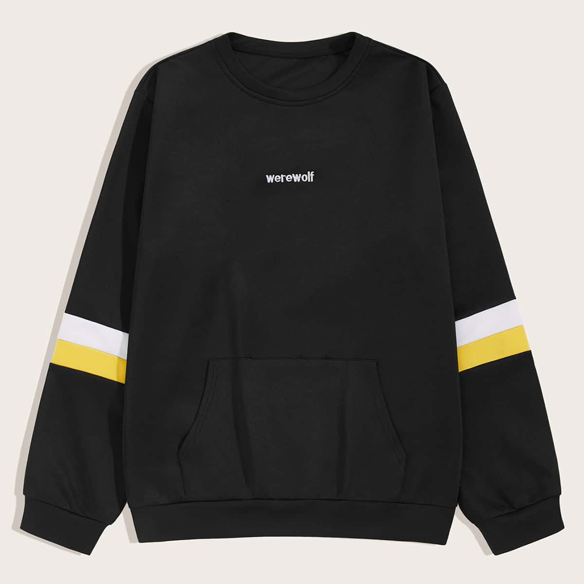 

Guys Letter Embroidery Contrast Panel Sweatshirt, Black